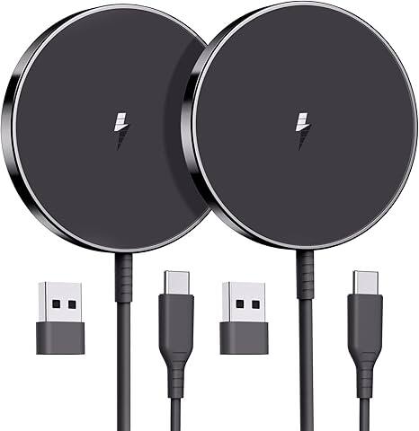 Front. Gravity Ridge - 2-Pack Magnetic Wireless Charger 15W Fast Mag Safe Charger for iPhone 17/16/15/14/13/12 Series AirPods 3/2 - Black.