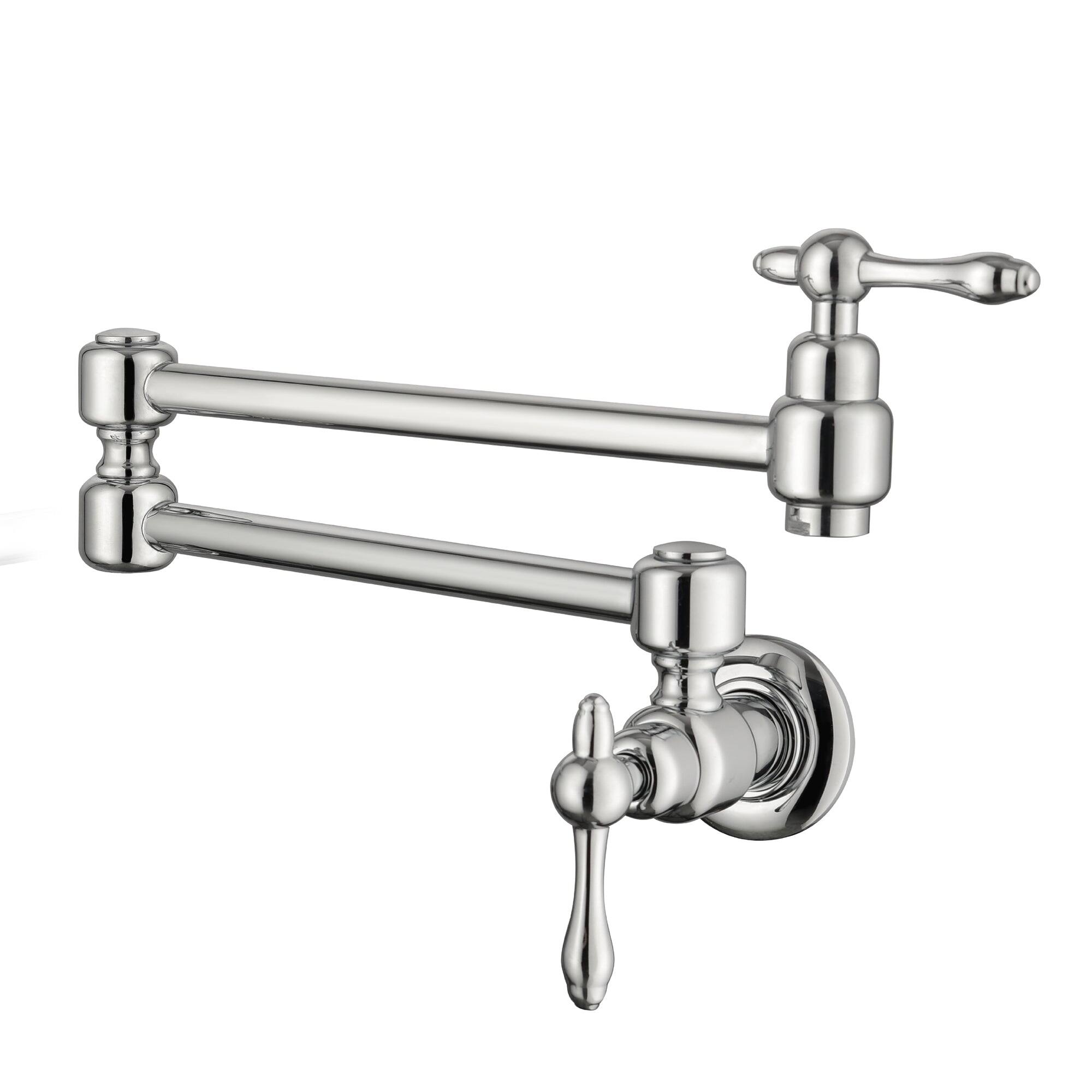 Left. Boyel Living - Chrome Plated Wall Mounted Double Handle Pot Filler 1.8 GPM with Ceramic Cartridge and Mounting Hardware - Chrome.