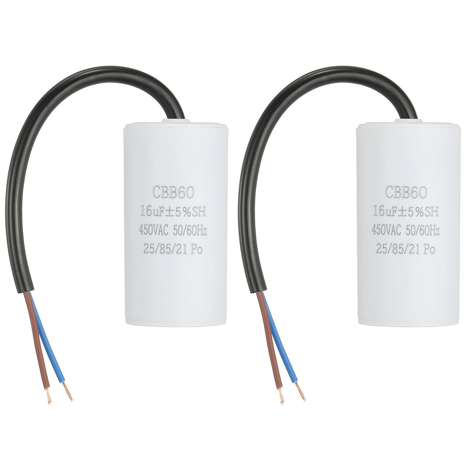Unique Bargains - 2pcs 16uF CBB60 Run Capacitor, AC 450V 2 Wires 50/60Hz Cylinder 73x37mm for Air Compressor, Water Pump - White price history on PriceWatchPro