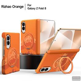 Dteck - Ring Kickstand Cover for Samsung Galaxy Z Fold8, Shockproof PU Leather Matte Slim Hard PC Back Case - Orange