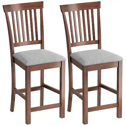 Front. Homcom - Height Bar Stools with Padded Seat, High Back Kitchen Chairs Set of 2 for Dining Room - Gray, Dark Brown.