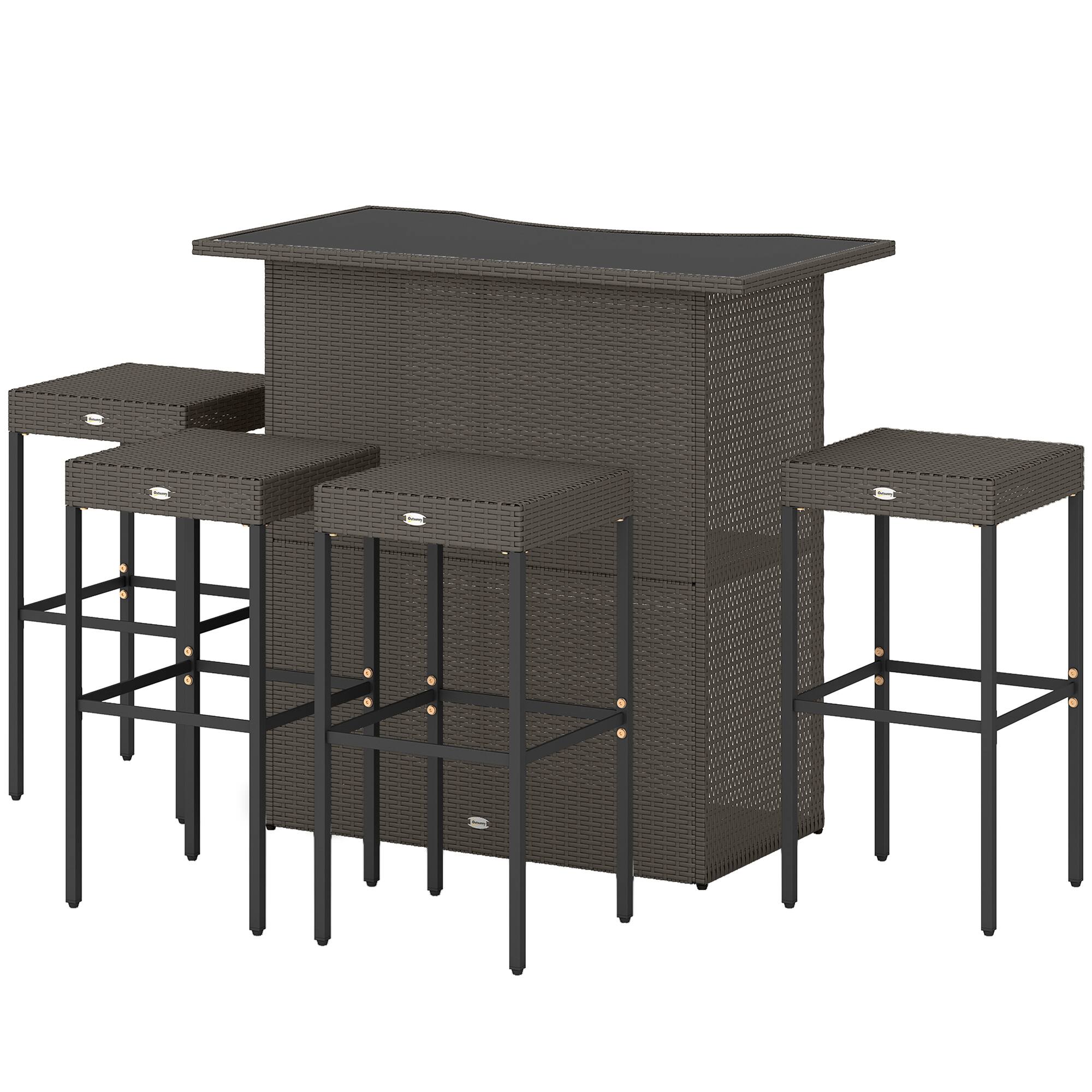 Outsunny - Piece Rattan Wicker Bar Set, High Top Outdoor Table and Chairs, Bar Height Patio Set - Dark Brown