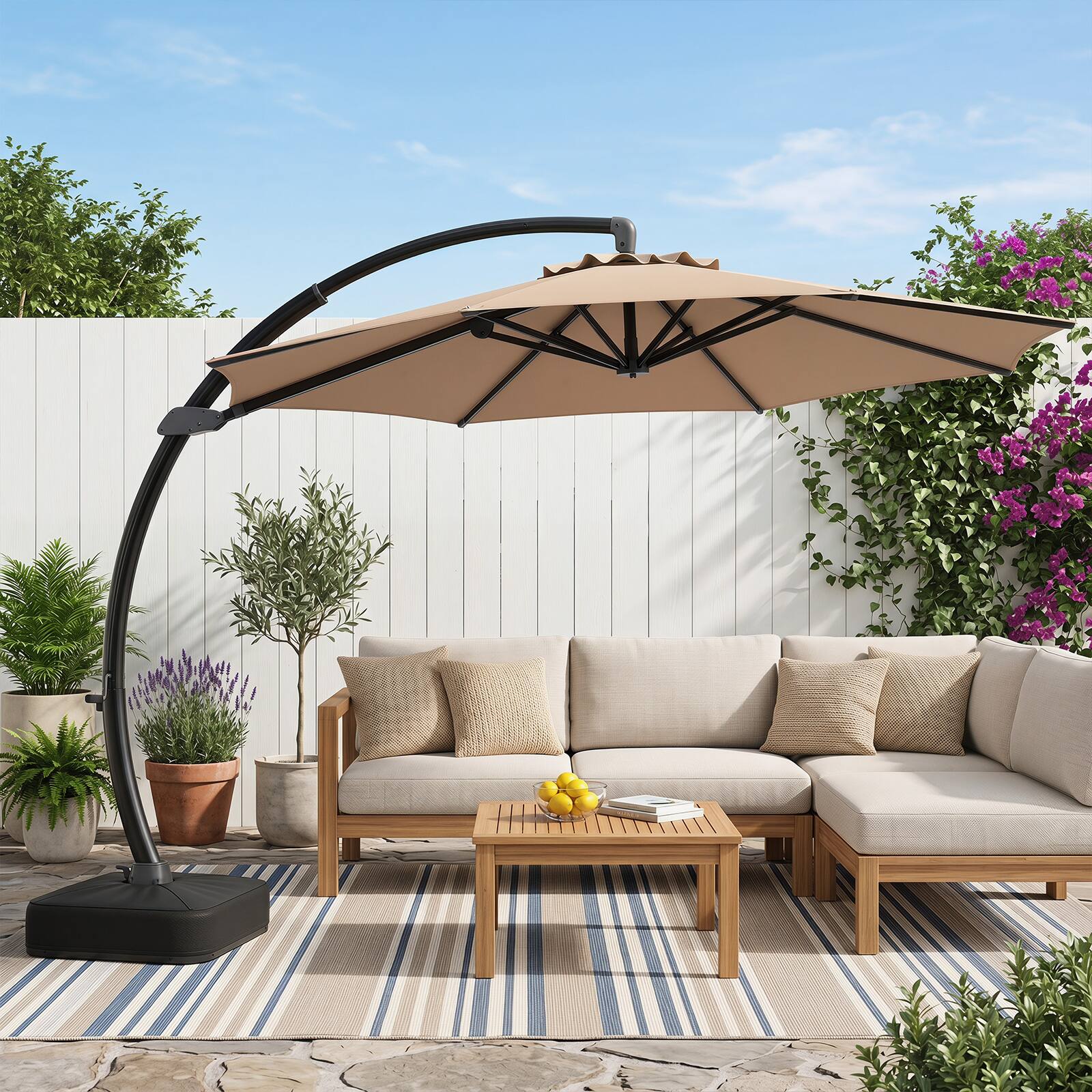 Alt View 3. Costway - Costway 11 FT Cantilever Patio Umbrella with Base, 360° Rotation & Tilt Adjustment for Yard - Brown.