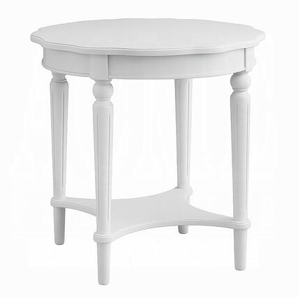 Front. Manhattan Lane - Fordon Wooden End Table, Scalloped Round Top - Antiqued Green.