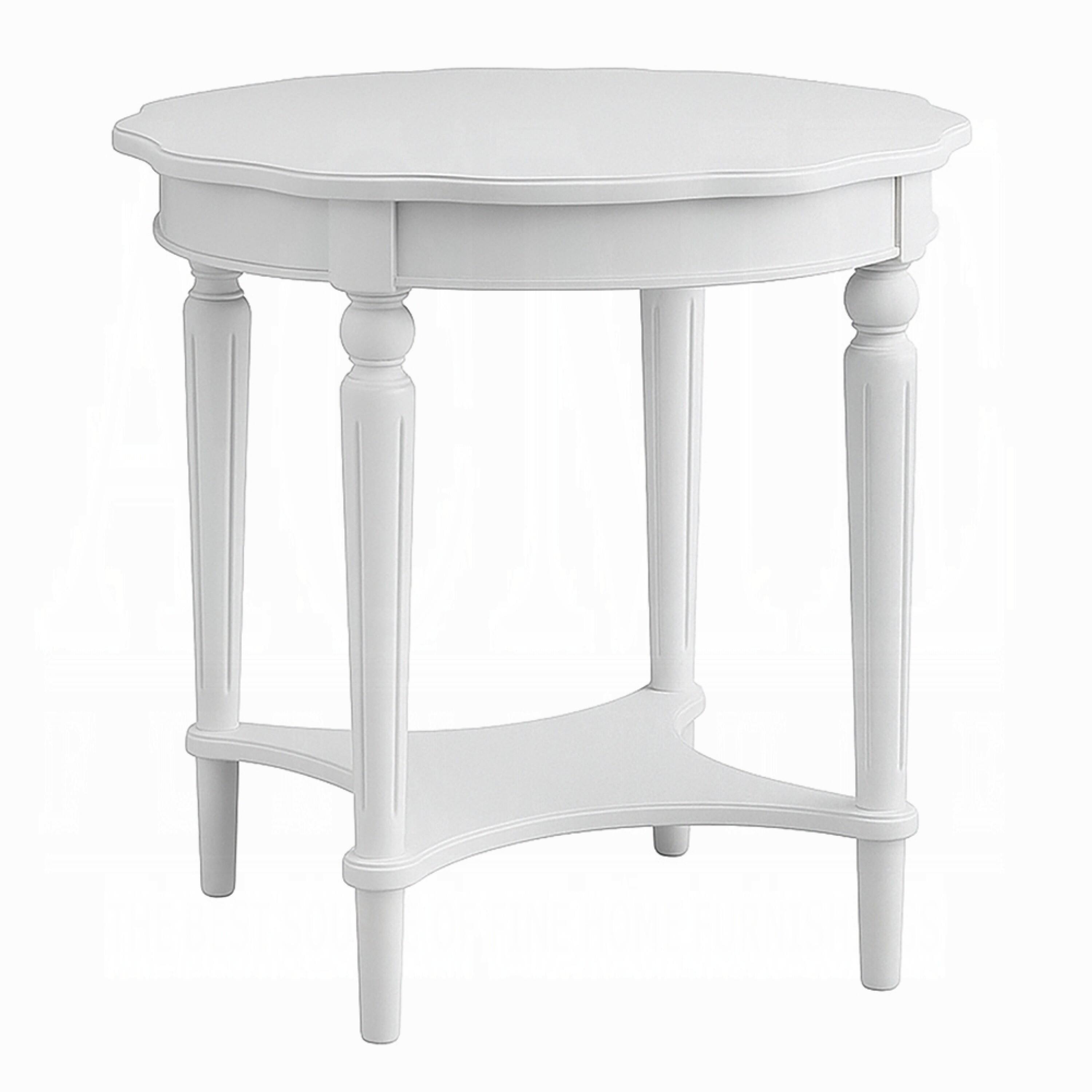 Front. Manhattan Lane - Fordon Wooden End Table, Scalloped Round Top - Antiqued Green.