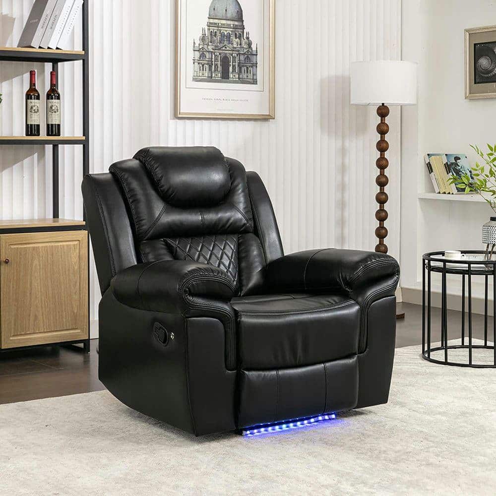 Kadyn - Manual Home Theater Recliner Chair with LED Light Strip for Living Room Bedroom - Black