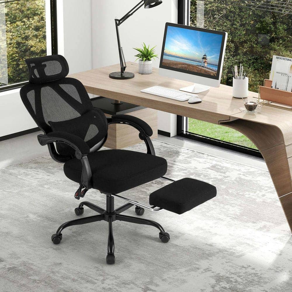 Kadyn - Ergonomic High Back Mesh Office Chair - Retractable Footrest, Desk Chair - Black