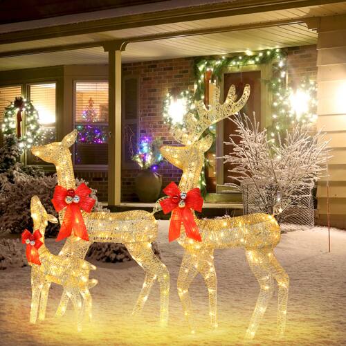 Alt View 7. Winado - 3PCS Christmas Reindeer Family 4FT Set with Lights, Plastic Decorative Knot for Indoor Outdoor Holiday Party Decorations - Golden.