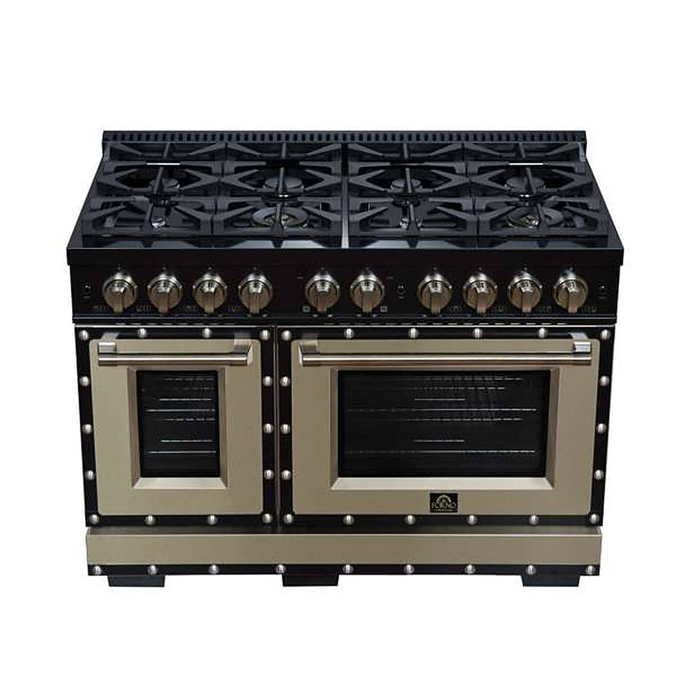 Angle. Forno Appliances - 48 in. Wide 8 Burner Ambassador 6.7 Cu. Ft. Freestanding Double Oven Gas Convection Range - Black.