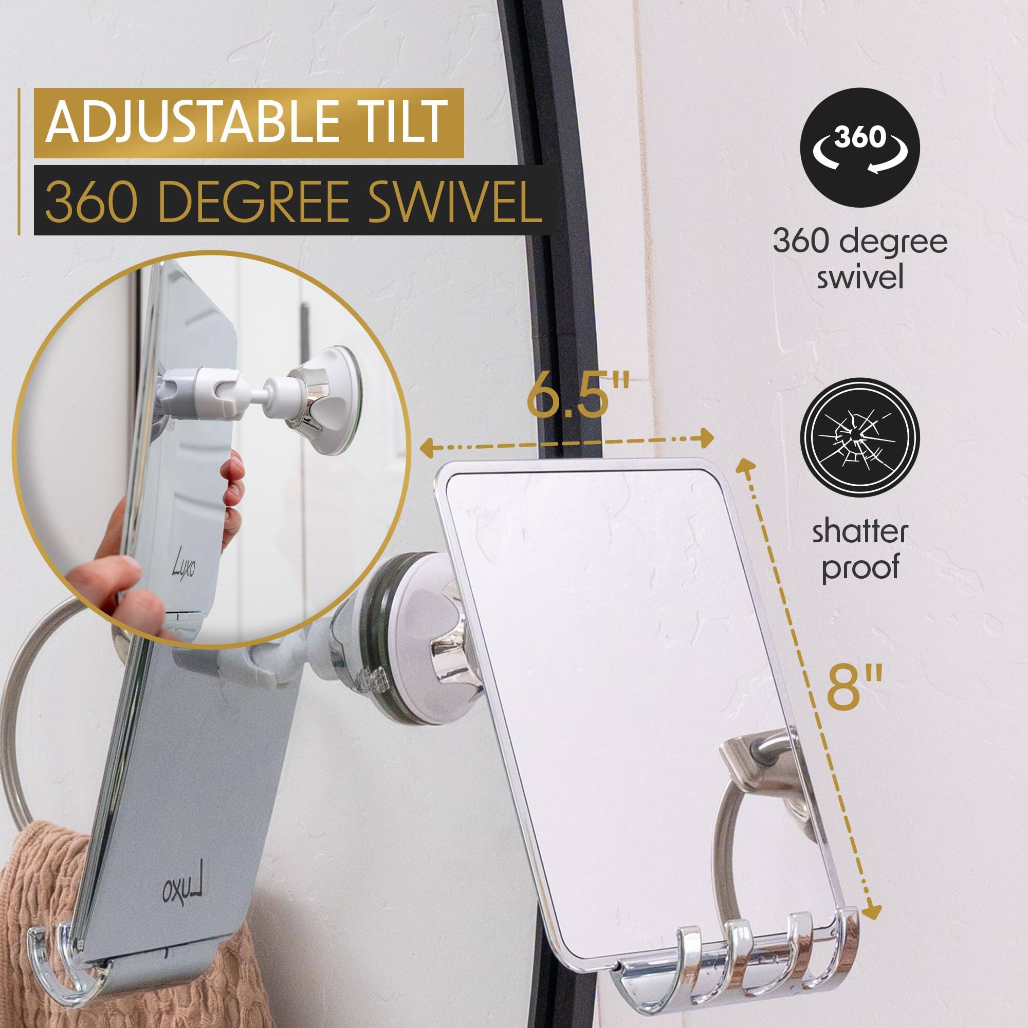 ADJUSTABLE TILT  
360 DEGREE SWIVEL  

360 degree swivel  

6.5"  

shatter proof  

8"