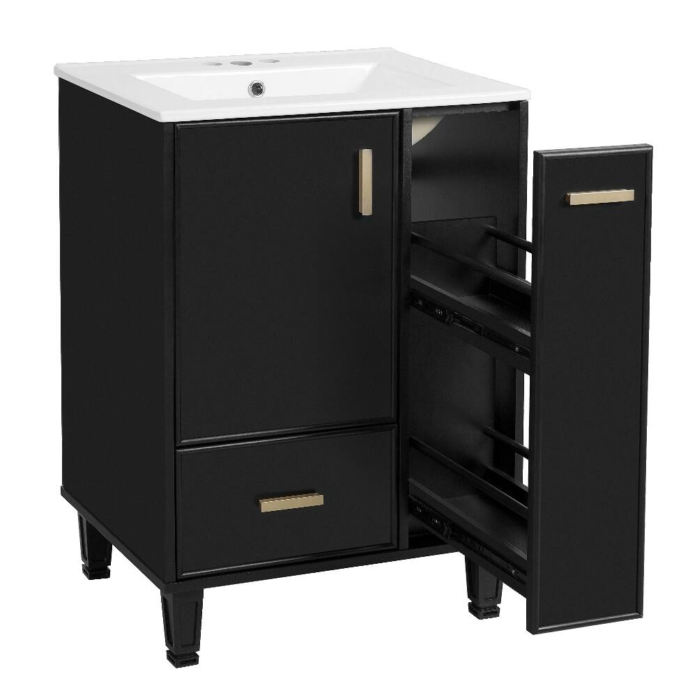Alt View 4. Loheer - Loheer 24 inch black bathroom vanity with sink Freestanding Cabinet - Black.
