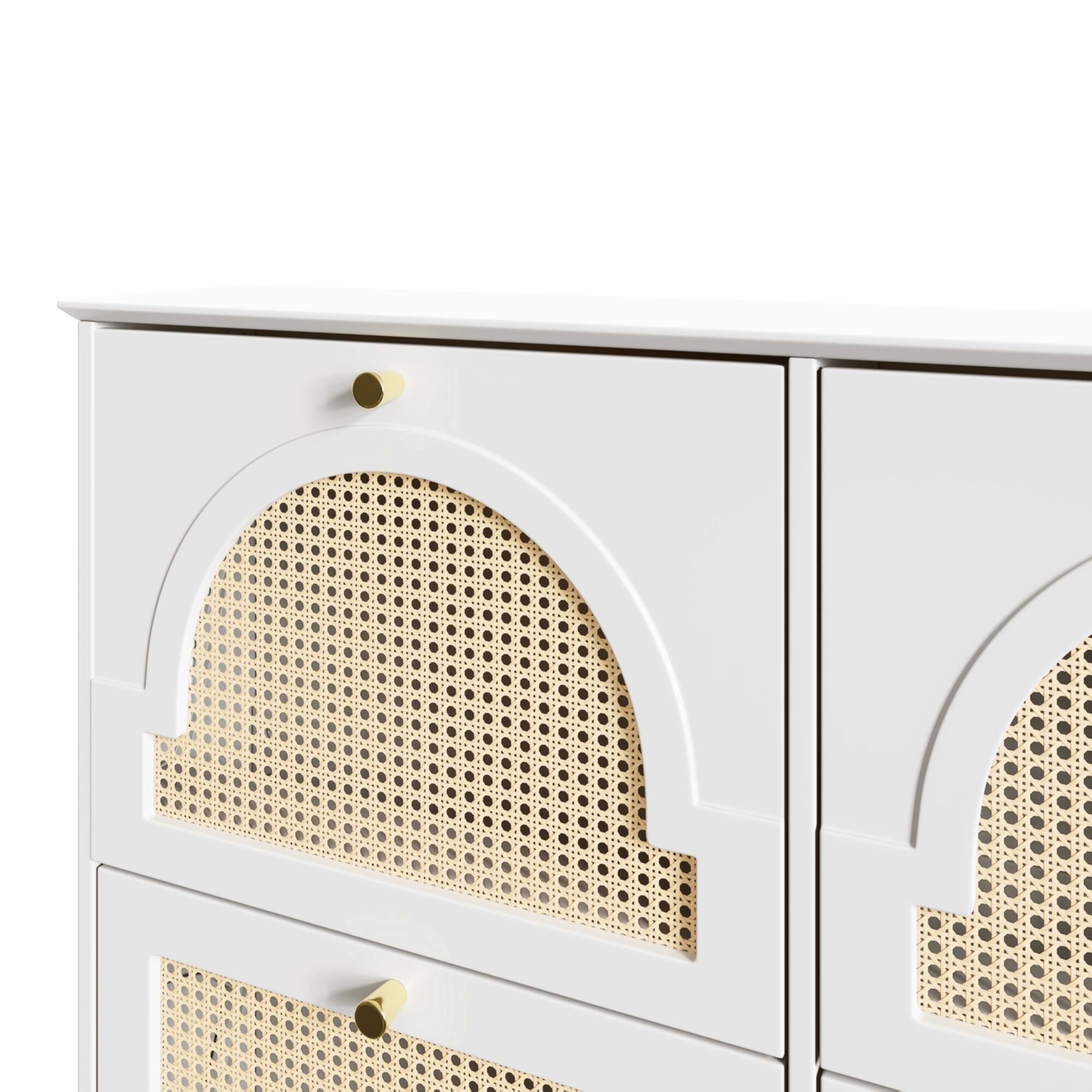 Alt View 6. Spaco - Spaco 4 Flip-Drawers Narrow Shoe Cabinet, Mid-Century, Rattan Doors, 42.1"W Freestanding with 2 Hooks, Hallway Entryway - White.