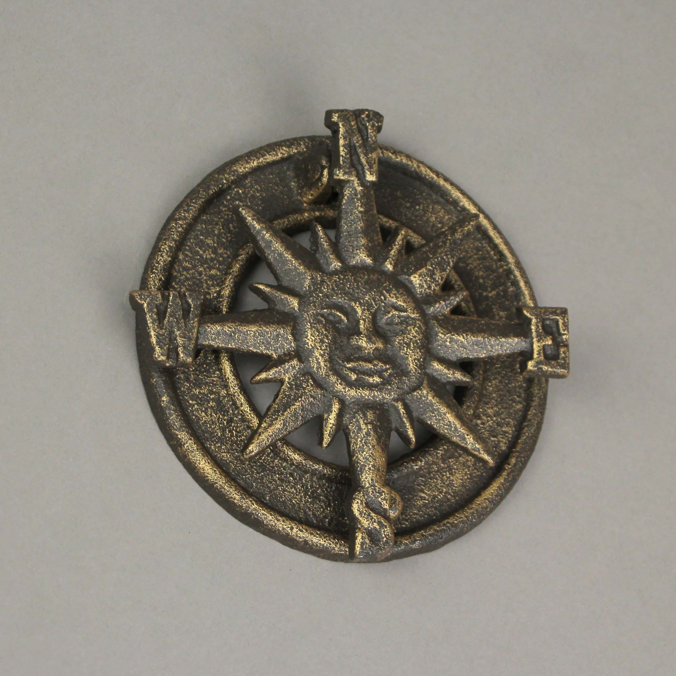 Alt View 3. Zeckos - Bronze Cast Iron Decorative Sun Compass Rose Door Knocker Rustic Home Decor - Bronze.