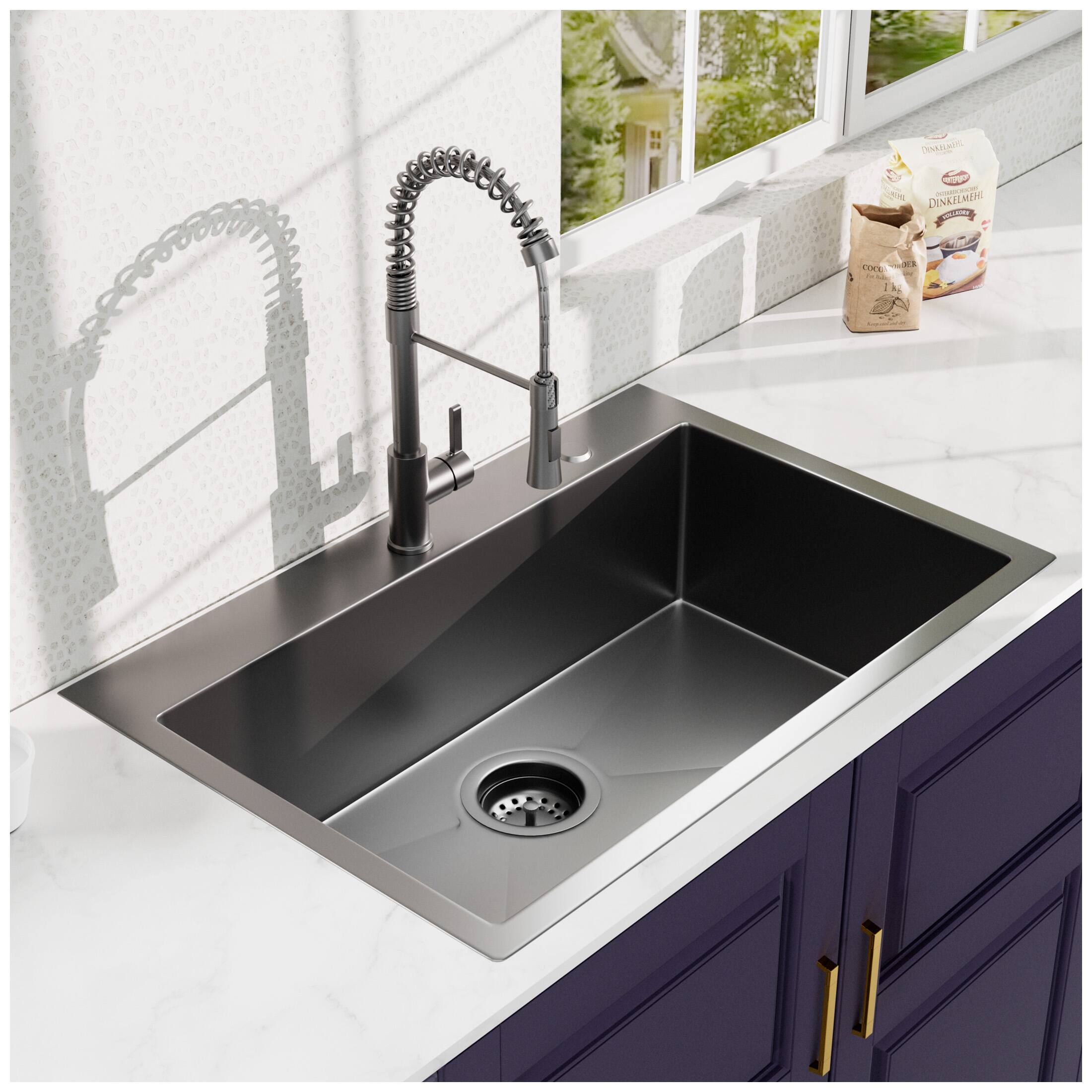 Siljoy - 33x22 Inch Topmount 18 Gauge 304 Stainless Steel Kitchen Sink - Gunmetal Black