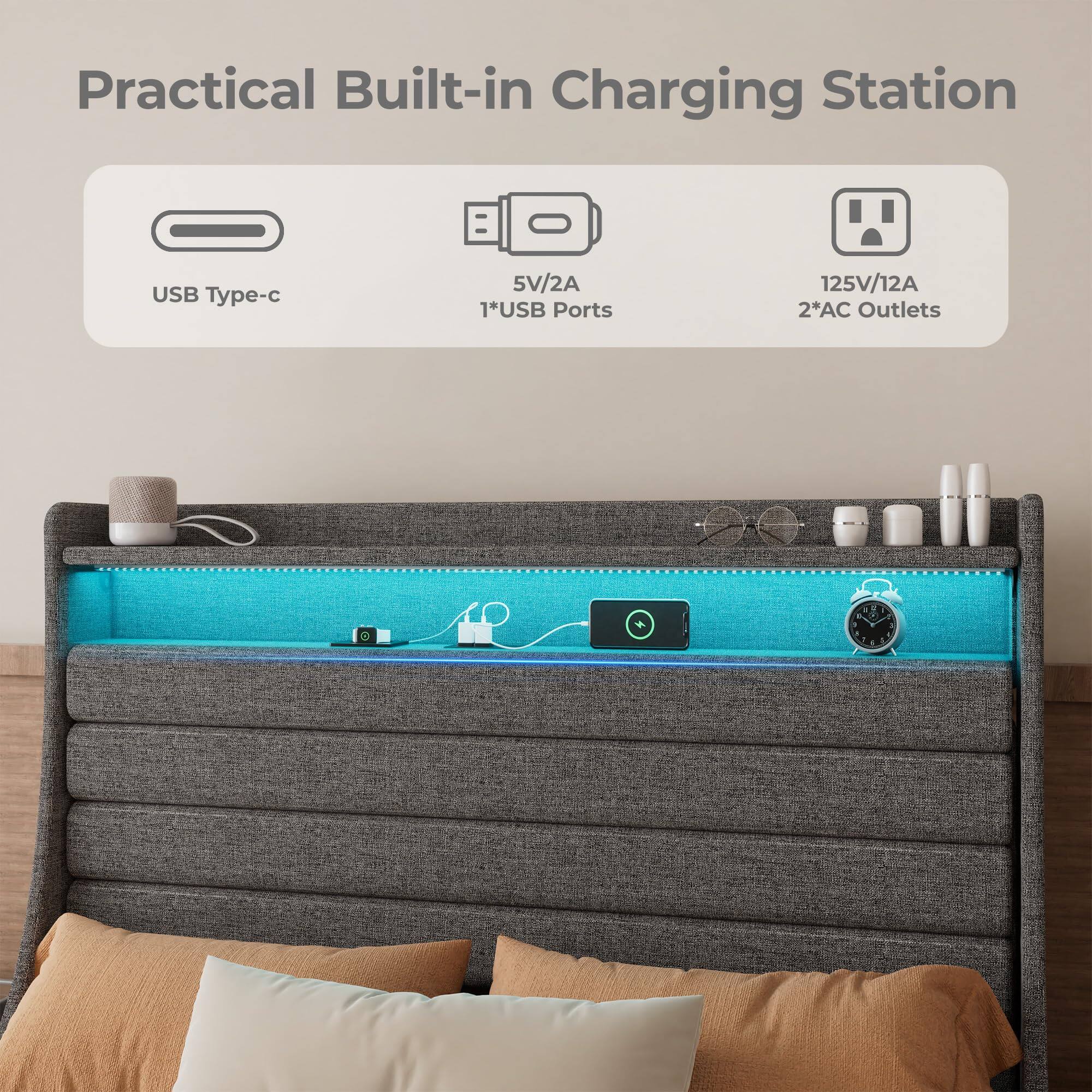 Practical Built-in Charging Station

- USB Type-c
- 5V/2A 1*USB Ports
- 125V/12A 2*AC Outlets