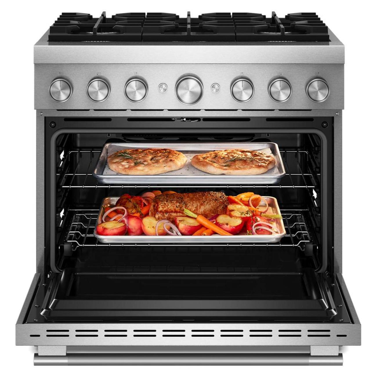 Alt View 1. KitchenAid - 36 inch Wide 6 burner Commercial-Style 5.1 cu. ft. Freestanding Dual Fuel Range with No Preheat Air Fry Mode - Stainless Steel.