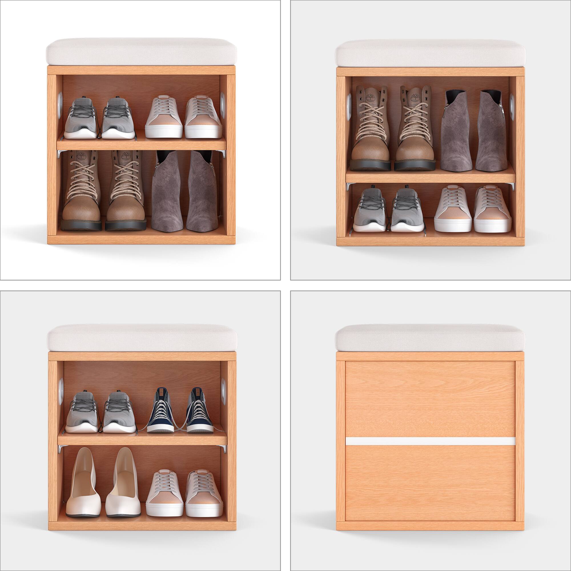 Left. GOODSILO - Compact Entryway Shoe Storage Bench with Removable Cushion for Seating and Organization - Beige+Oak.