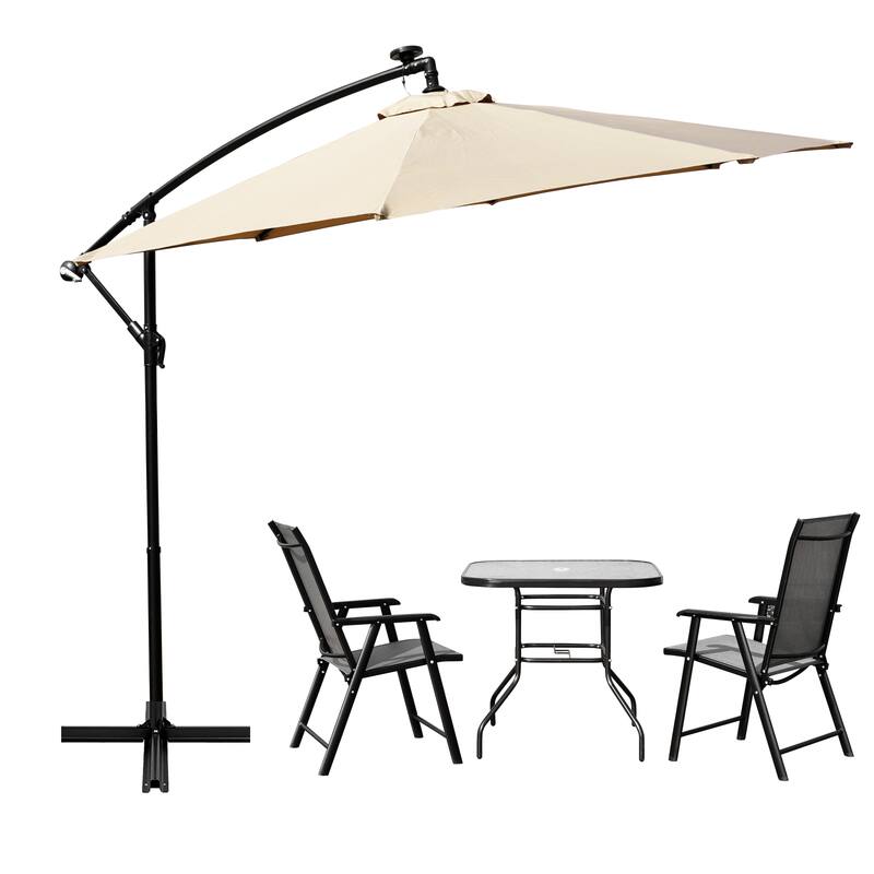Back. LeisureMod - Willry Solar Powered Patio LED Umbrella with Crank and Powder Coated Metal Frame - Beige.