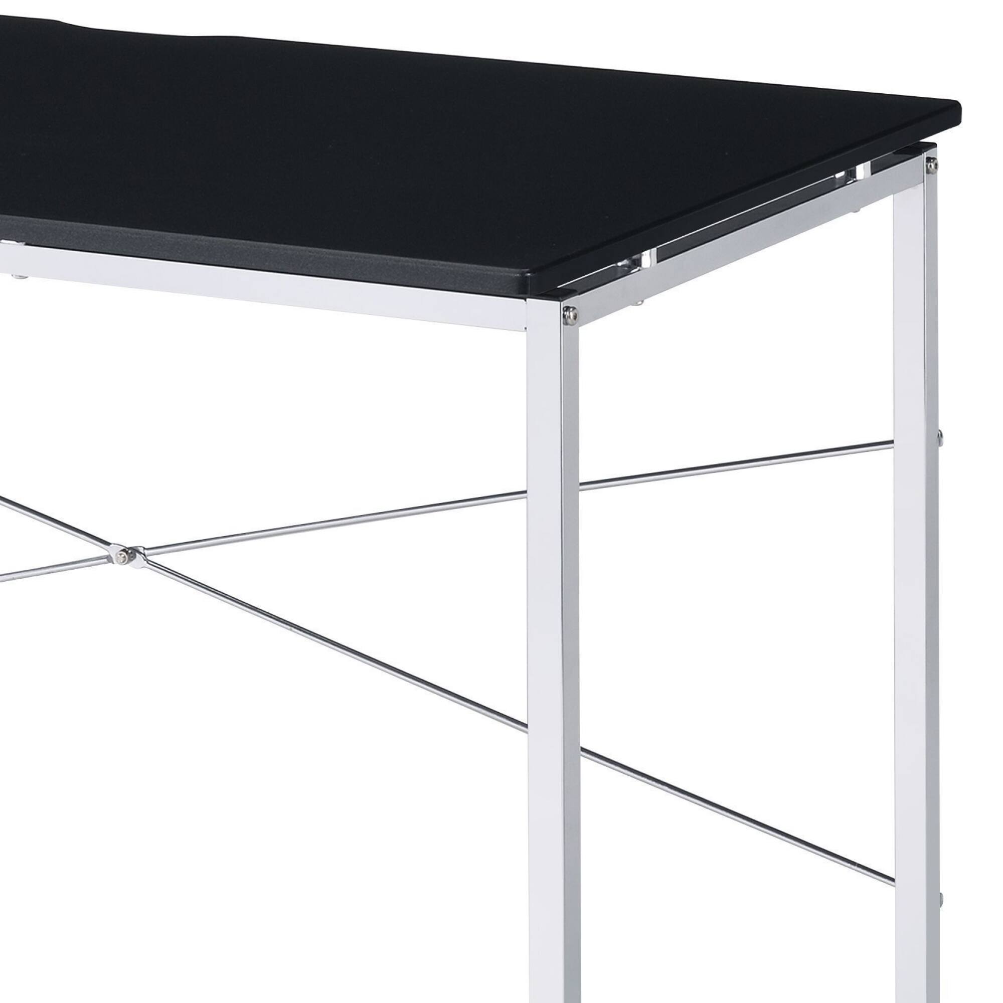 Alt View 1. GOODSILO - Modern Writing Desk with Metal Frame and X-Shape Support Bar for Home Office - Black+Chrome.