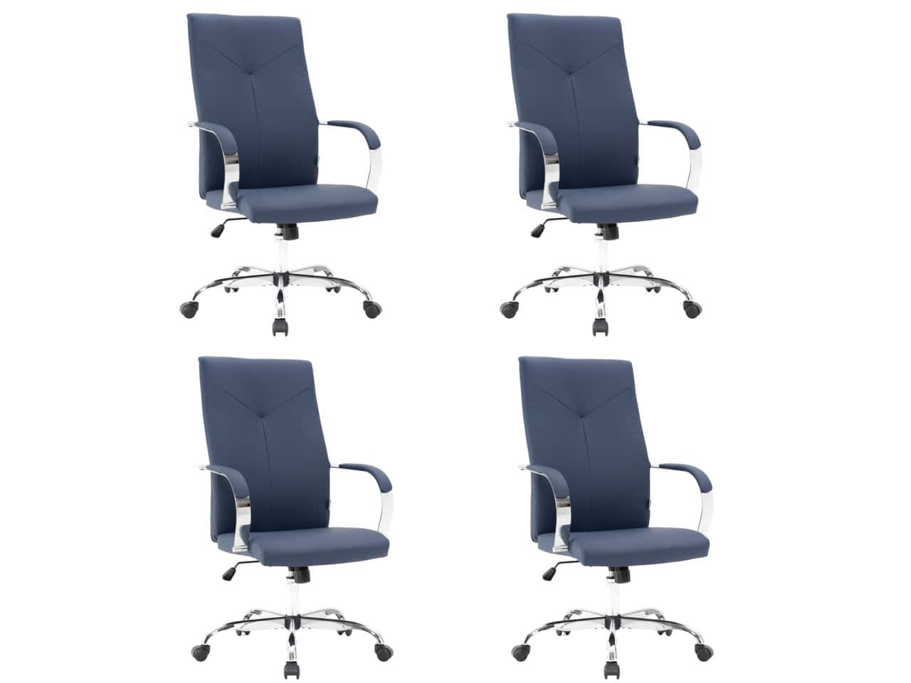 LeisureMod - Set of 4 Sonora Modern High-Back Leather Computer Office Chair with Adjustable Height and Swivel for Home Office - Navy Blue