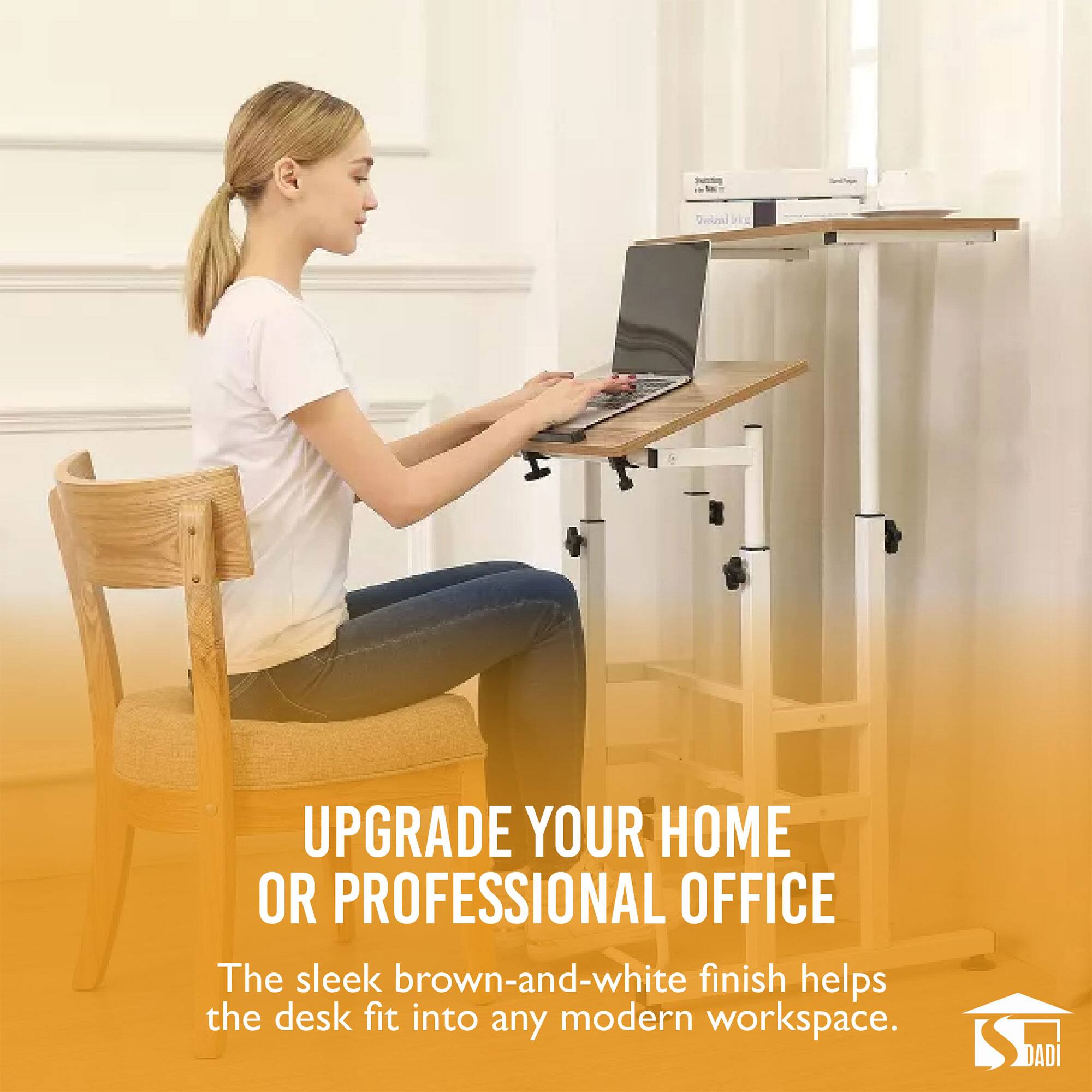 UPGRADE YOUR HOME OR PROFESSIONAL OFFICE

The sleek brown-and-white finish helps the desk fit into any modern workspace.