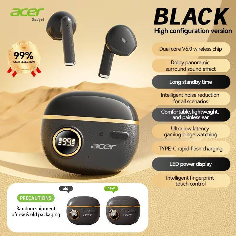 Acer - wireless earbuds: low latency, automatic connection, large-capacity battery, long battery life, Hi-Fi sound quality - Black