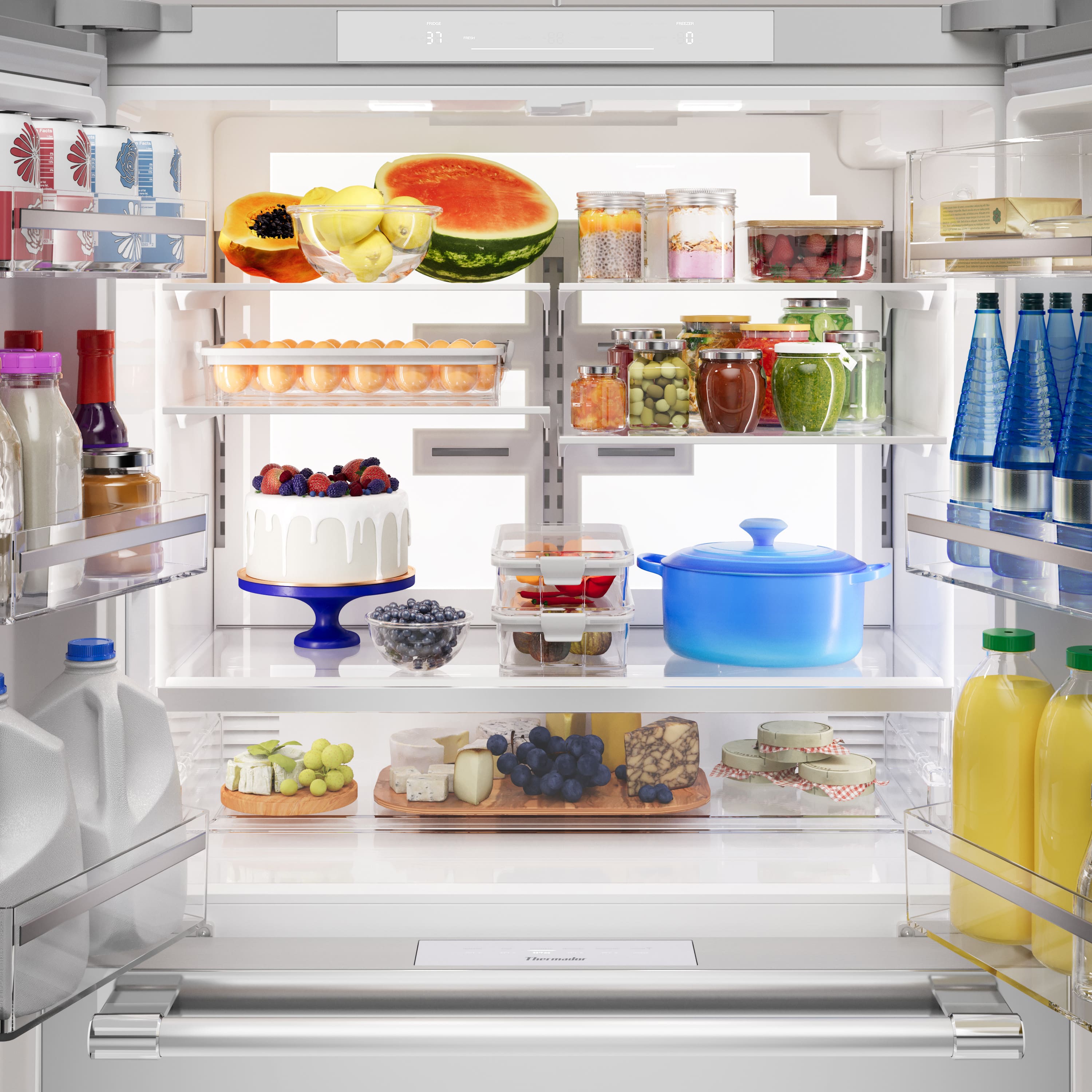 Alt View 3. Thermador - Freedom Collection 20.4 Cu. Ft. 4-Door Bottom Freezer French Door Smart Refrigerator with Professional Handles - Stainless Steel.