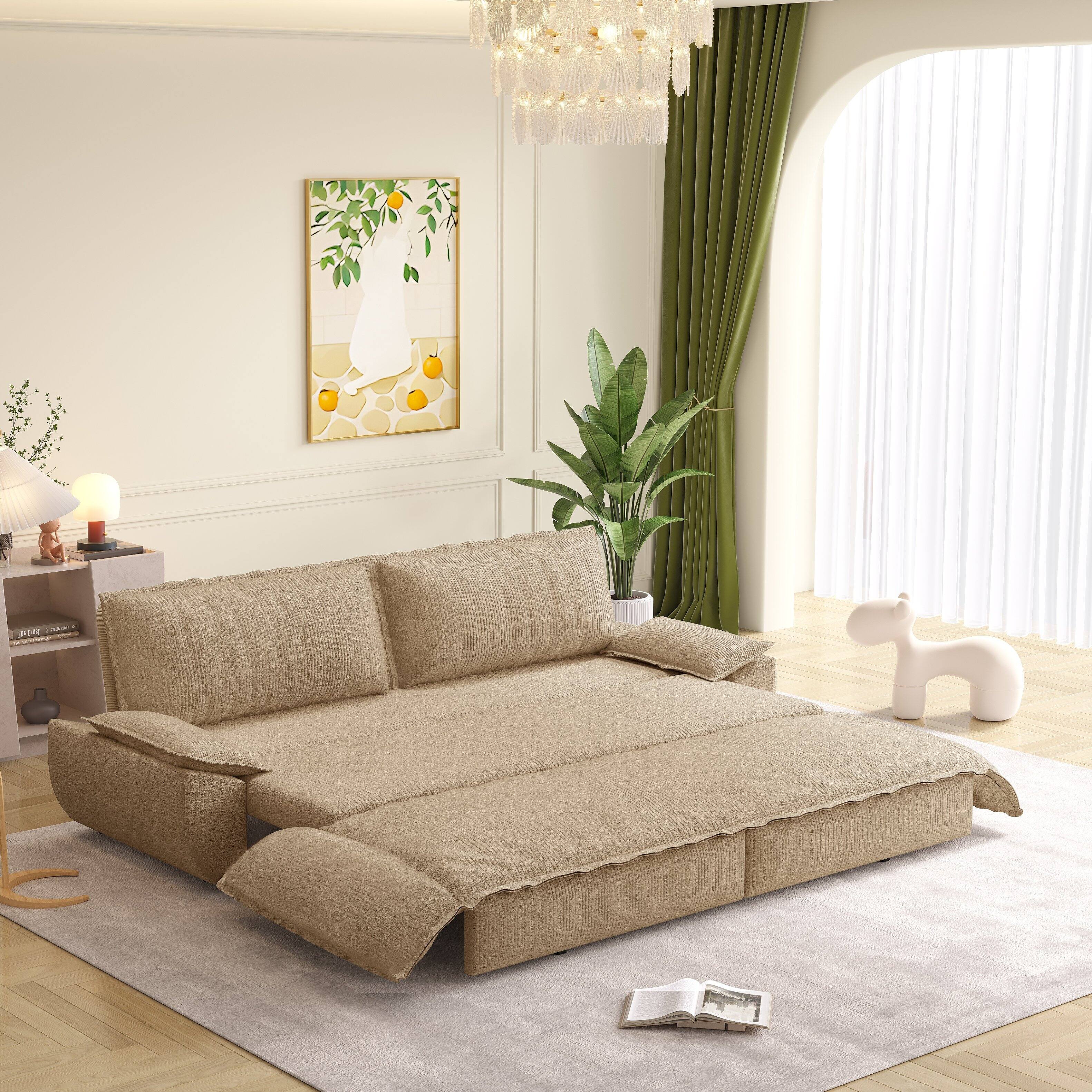 Angle. Anysun - 73.2" 3-in-1 Corduroy Convertible Sleeper Sofa Bed - Queen Pull-Out Loveseat - Camel.