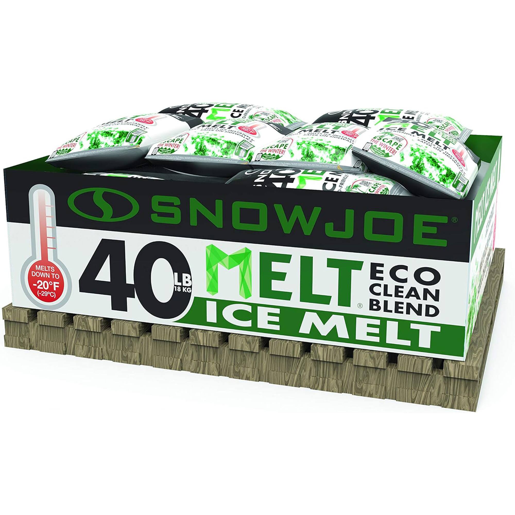 SNOWJOE  
40 LB (18 KG) ICE MELT  
ECO CLEAN BLEND  
MELTS DOWN TO -20°F (-29°C)  

CAPE MELT  
THE WINTER  
CAPE MELT