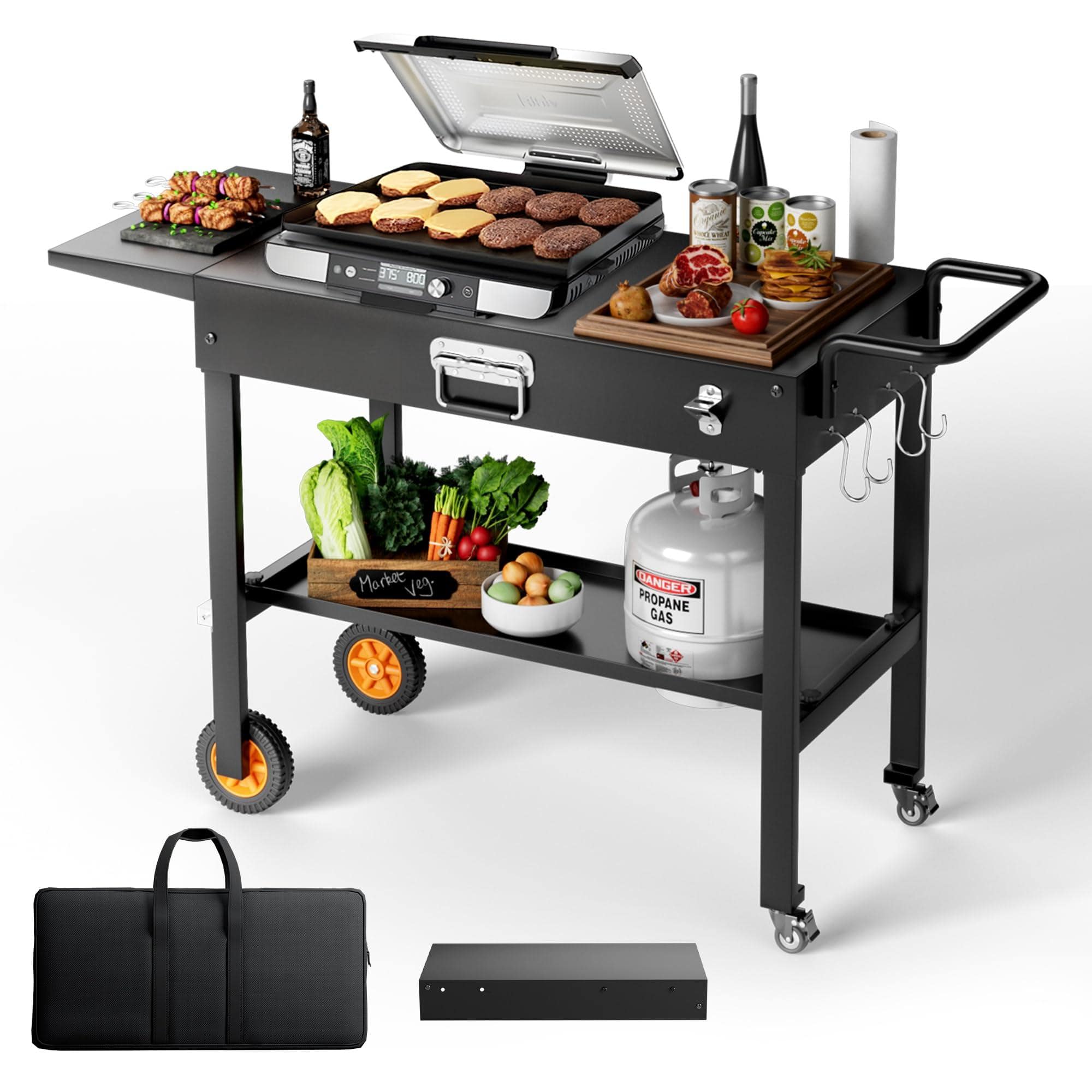 JETRANSPORT - Outdoor Grill Table Portable Cart With Storage And Wheels Fits 17/22 Inch Blackstone Griddle Grille - Default