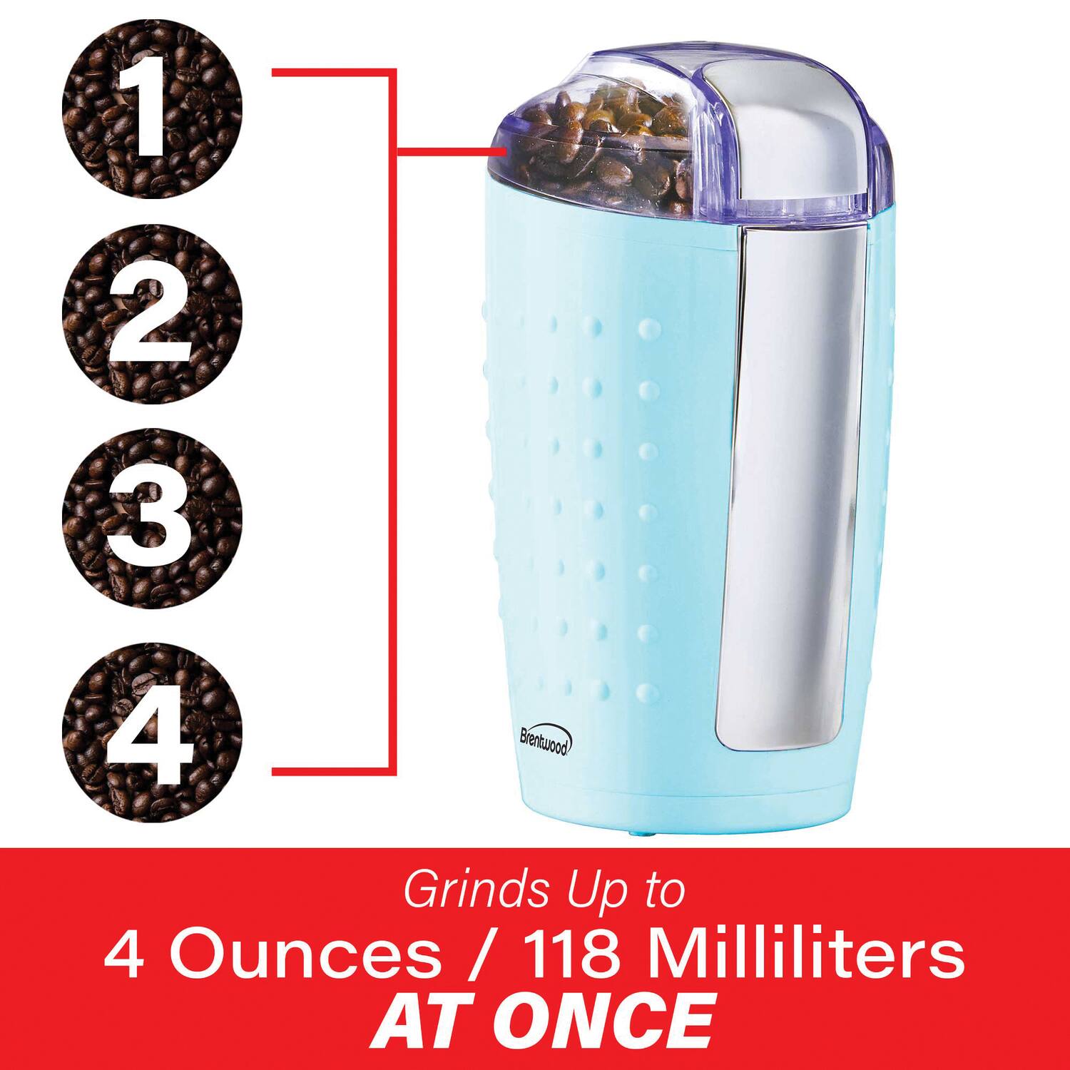 Brentwood Grinds Up to 4 Ounces / 118 Milliliters AT ONCE