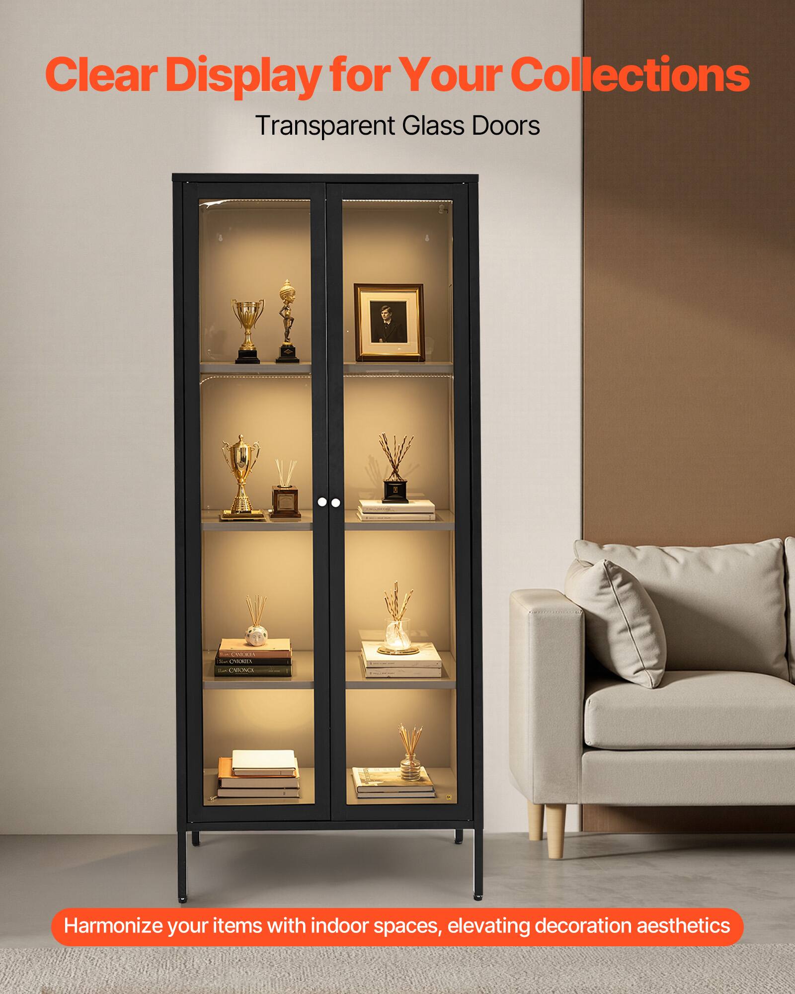 Clear Display for Your Collections  
Transparent Glass Doors  

Harmonize your items with indoor spaces, elevating decoration aesthetics