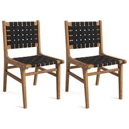 Gymax - 2PCS Solid Teak Hand-Woven Strap Outdoor Dining Chairs w/Flex Support for Garden - Yellow