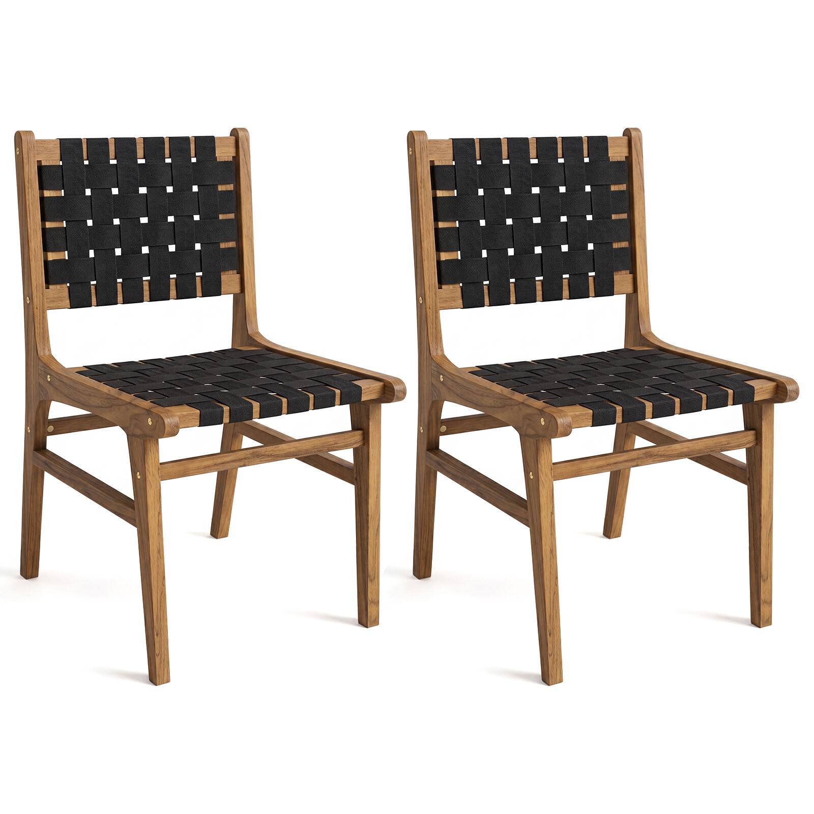 Front. Gymax - Gymax 2PCS Solid Teak Hand-Woven Strap Outdoor Dining Chairs w/Flex Support for Garden - Yellow.