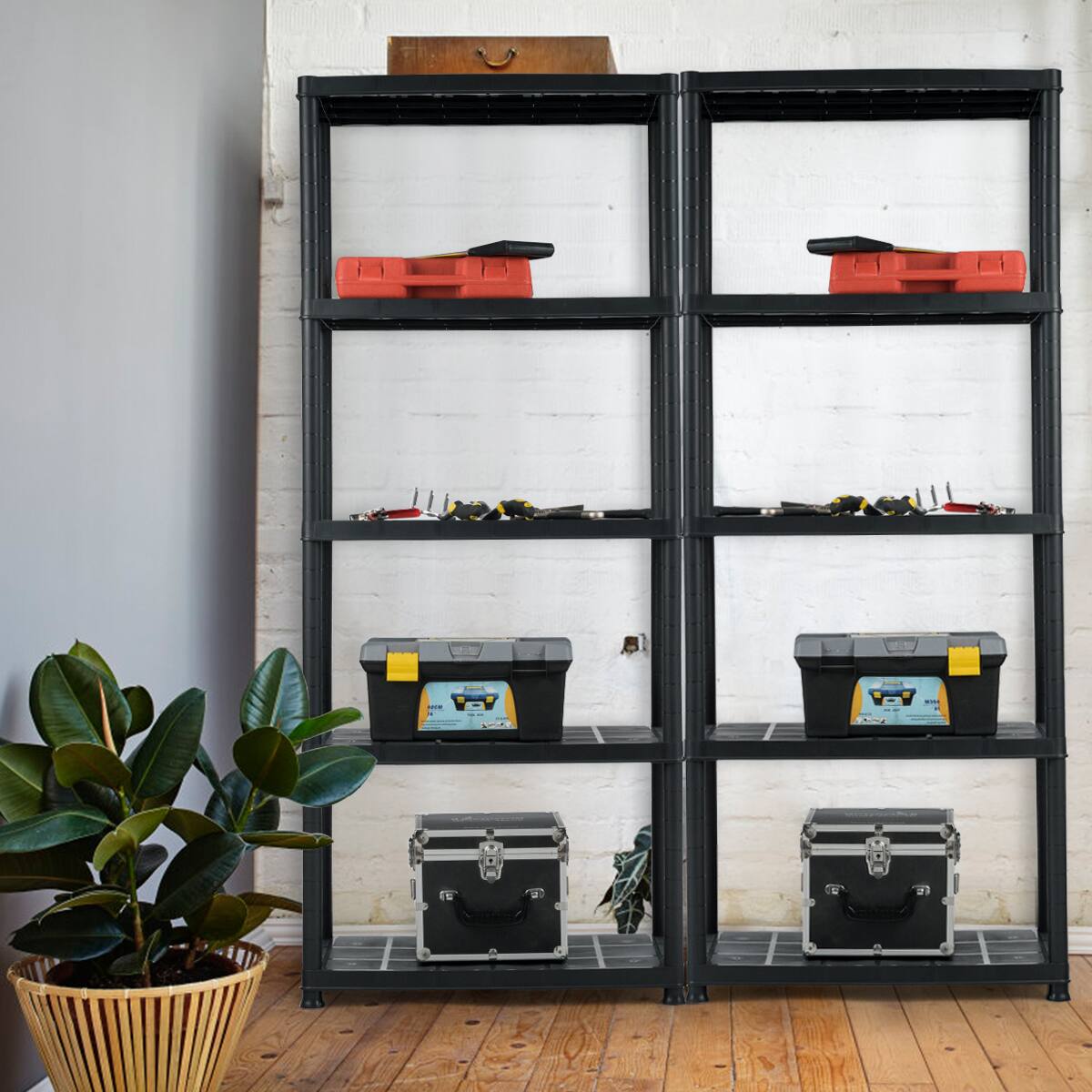 Alt View 1. Costway - Costway 2 PCS 5-Tier 16.5lbs Ventilated Shelving Rack Free Standing Multi-Use Shelf Unit - Black.