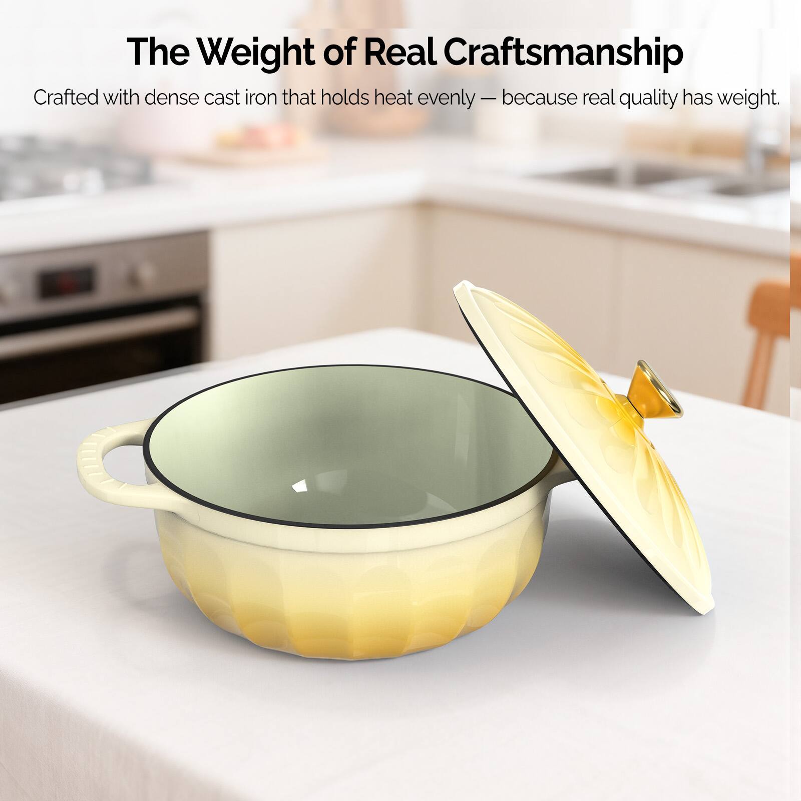 The Weight of Real Craftsmanship  
Crafted with dense cast iron that holds heat evenly — because real quality has weight.