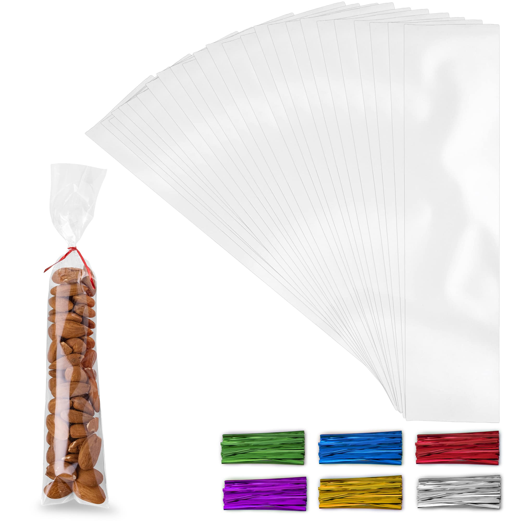 Zulay Kitchen - Simple Craft 200 Pack Candy Treat Cellophane bags - 2x10 Inches Thick Plastic Candy Bags With Ties For Goodie Bags - Clear