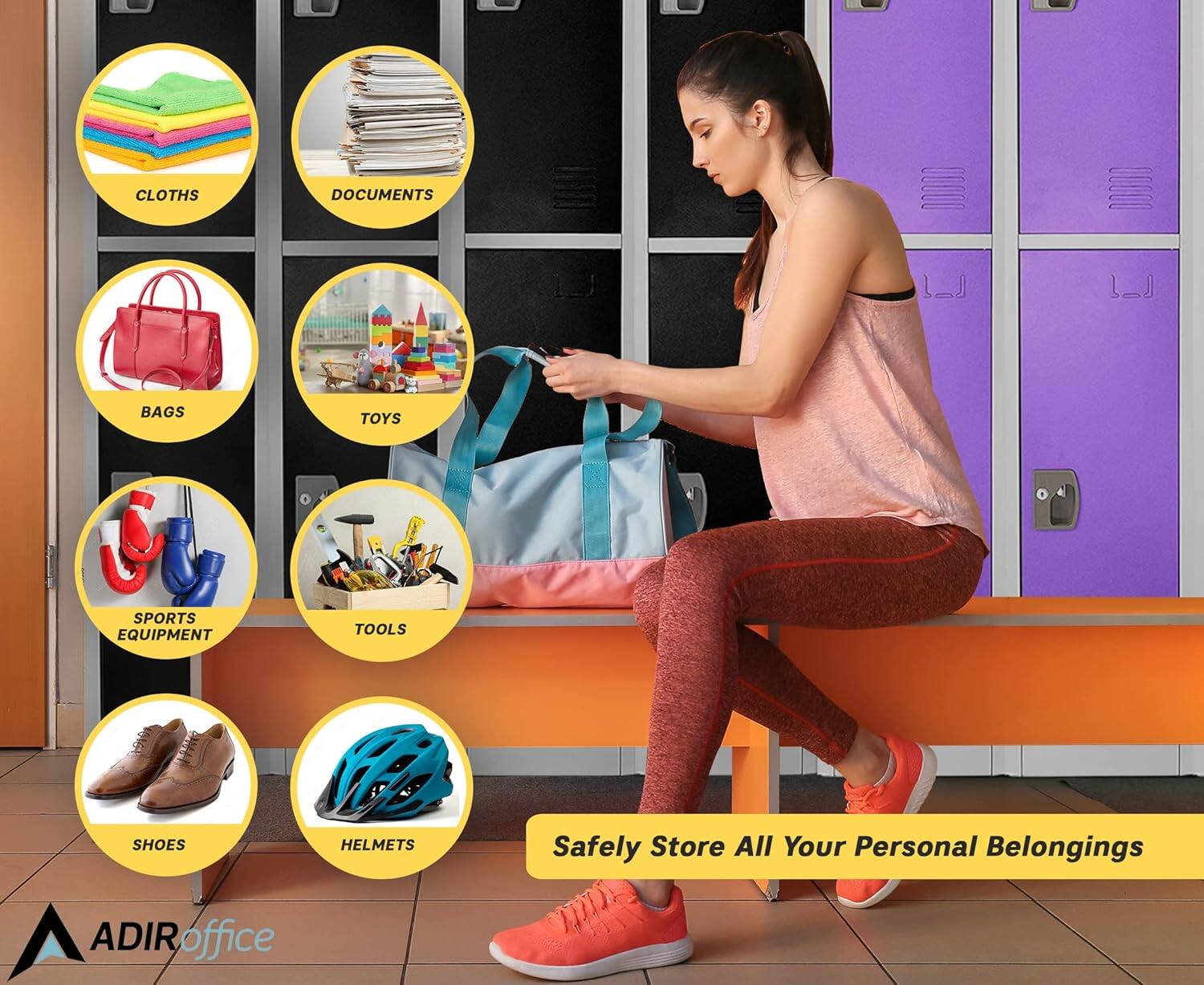 CLOTHS, DOCUMENTS, BAGS, TOYS, SPORTS EQUIPMENT, TOOLS, SHOES, HELMETS, Safely Store All Your Personal Belongings, ADIRoffice, ADIR