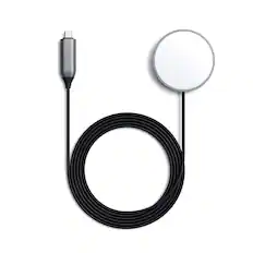 Front. Satechi - USB-C Magnetic Wireless Charging Cable for iPhone 16/15 Pro Max/Pro/Plus & More - MagSafe Compatible - Space Gray.