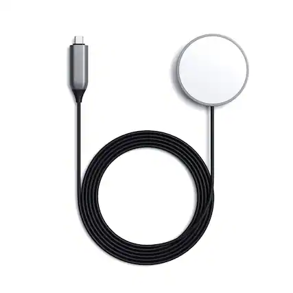 Front. Satechi - USB-C Magnetic Wireless Charging Cable for iPhone 16/15 Pro Max/Pro/Plus & More - MagSafe Compatible - Space Gray.