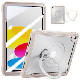 Dteck - Rugged Case For Apple iPad (A16) 11" 2025/iPad 10th ,Built-in Screen Protector, Shockproof 360° Rotating Hand Grip Cover - Khaki