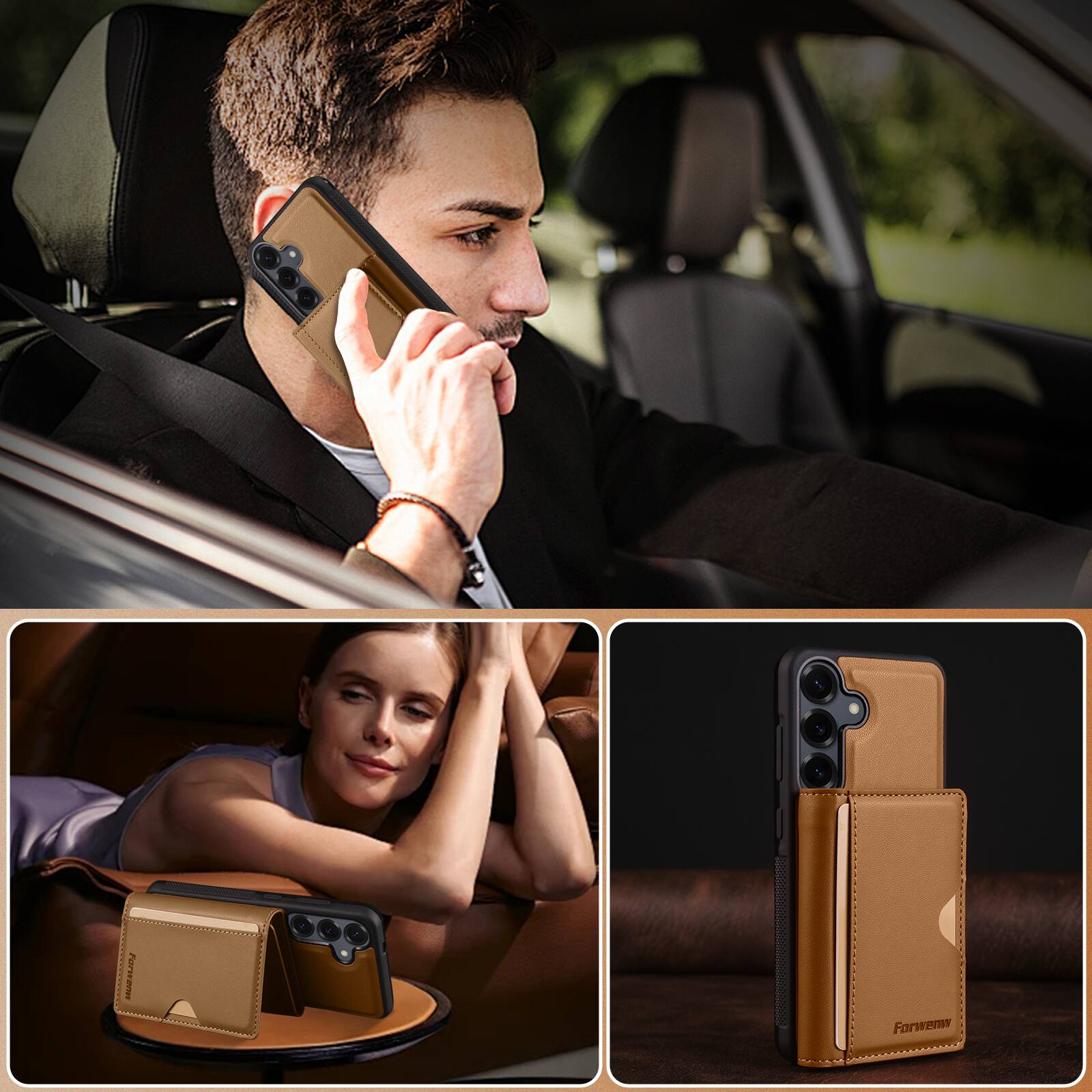 Back. Dteck - 2-in-1 Magnetic Detachable Wallet Case for Samsung Galaxy A36 5G, RFID PU Leather Shockproof Cover with Kickstand - Brown.