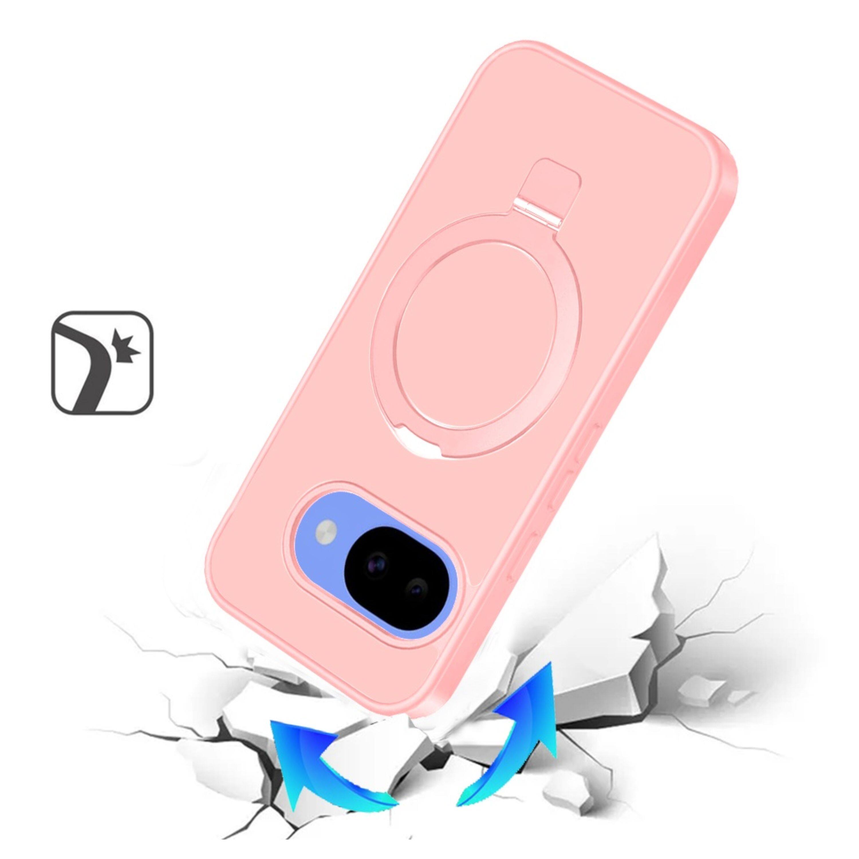 Angle. Kitcheniva - Matte Finish Metal Circle Ring Stand Rugged Cover Phone Case With Tempered Glass For Google Pixel 10a Light Pink - light pink.