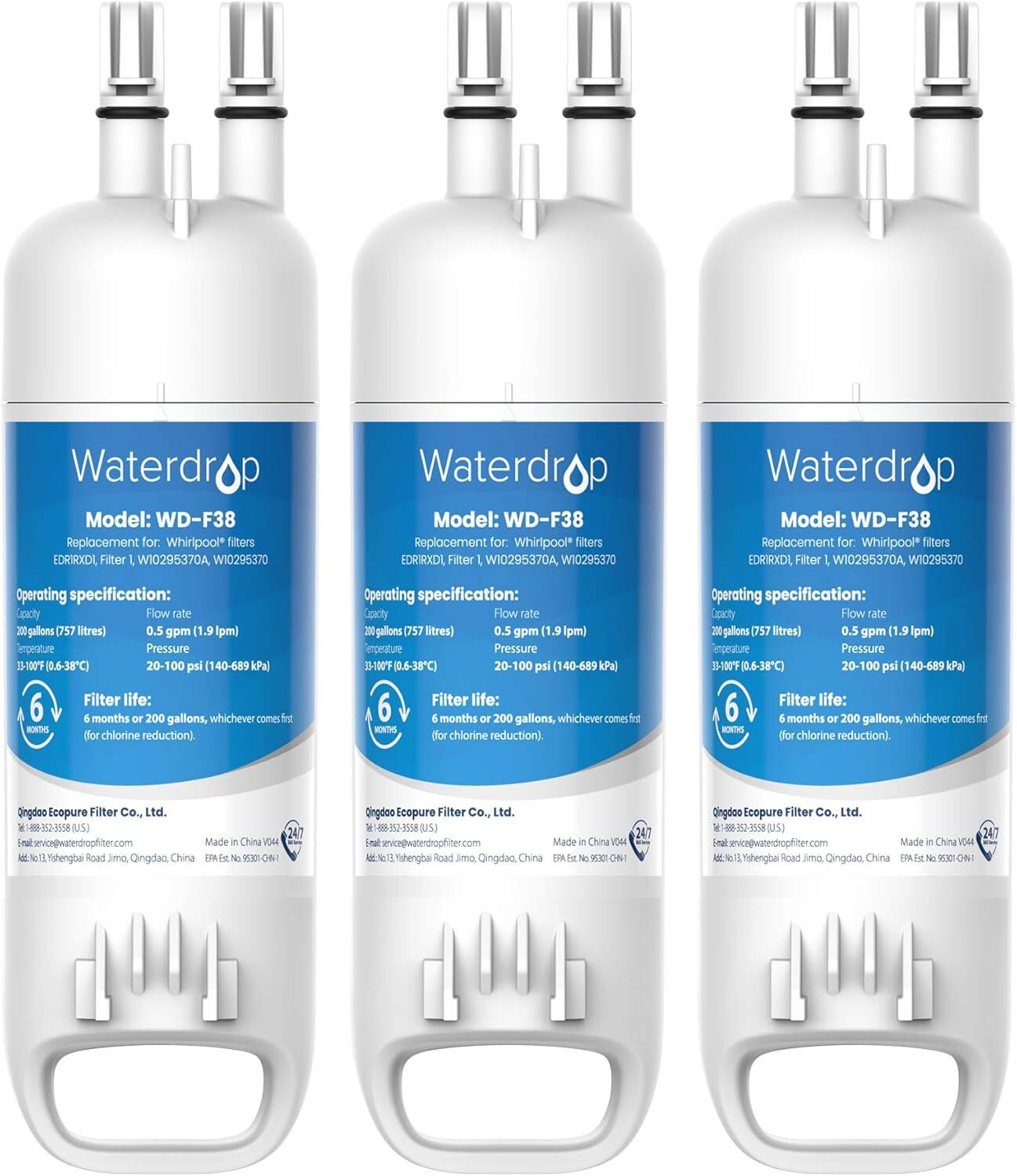Waterdrop - WD-6038-3 Refrigerator Water Filter 3-Pack - White