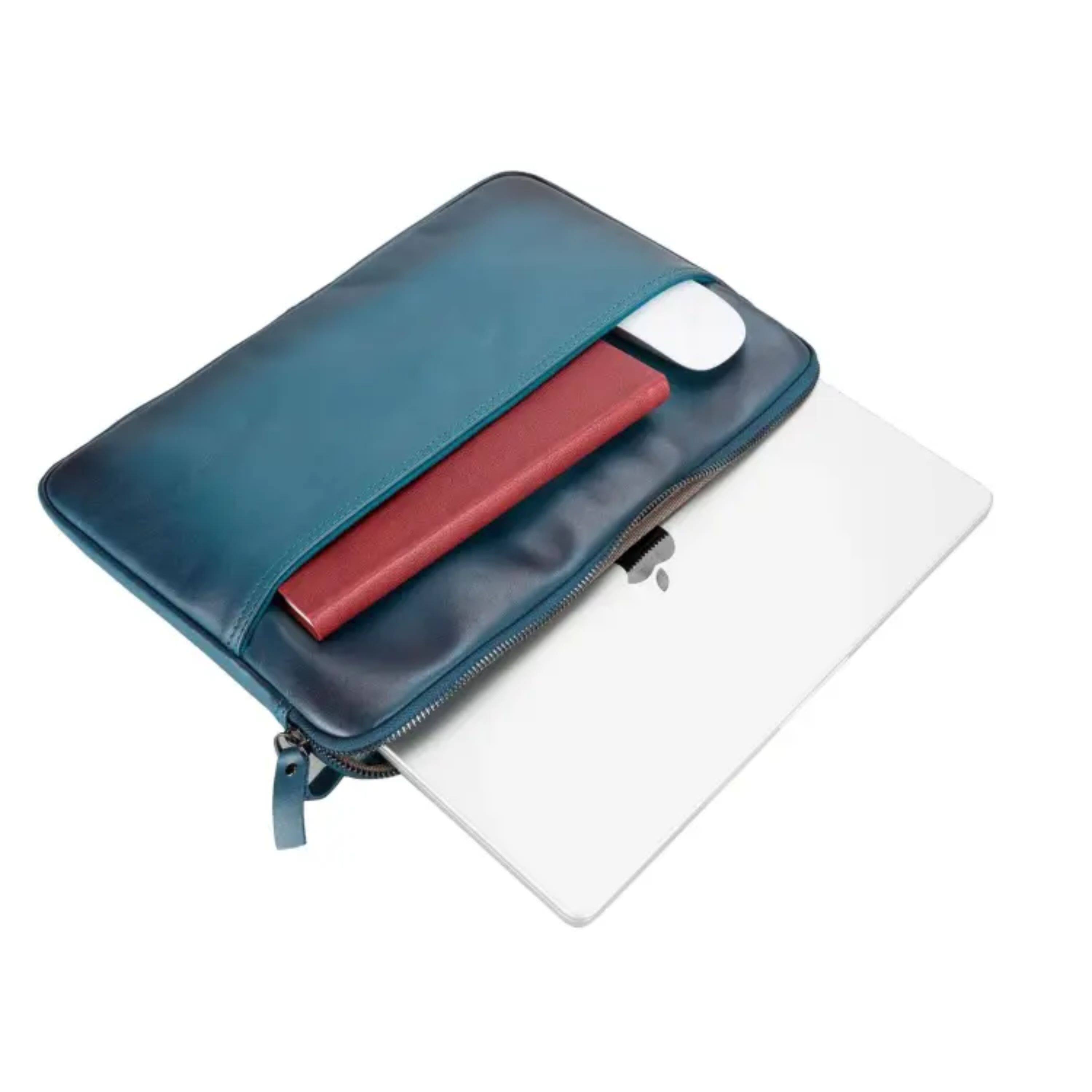 Left. Kitcheniva - 15" Leather Tablet Case Sleeve For iPad MacBook Blue - Blue.