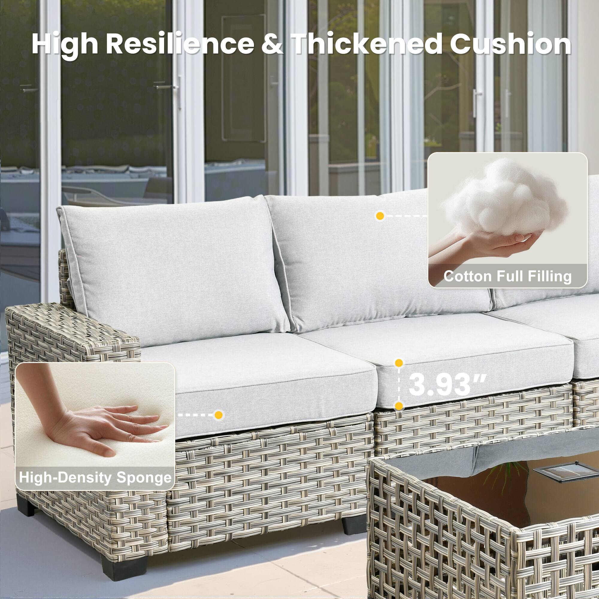 High Resilience & Thickened Cushion

Cotton Full Filling

High-Density Sponge

3.93"
