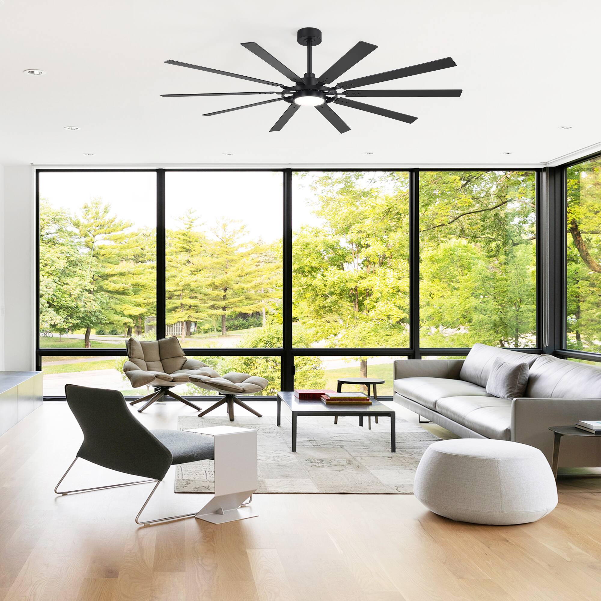 Alt View 9. Breezary - 72-Inch Large LED Ceiling Fan with Light, 10 Blades, DC Motor, Remote Control, 6 Speeds, 1/4/8H Timer - Matte Black.