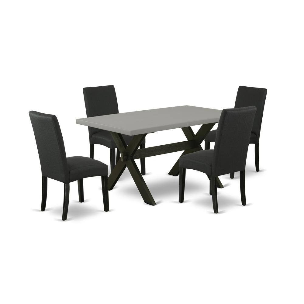 Left. East West Furniture - East West Furniture 5-Piece Dining Room Set- 4 Upholstered Dining Chairs with Black Linen Fabric Seat and Stylish Chair - Multi-Color.