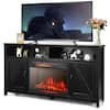 Front. Gymax - Gymax 59'' Fireplace TV Stand W/ 25'' 1350W Electric Fireplace Heater Black - Black.