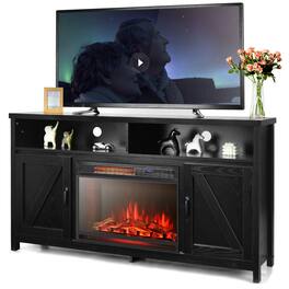 Gymax - 59'' Fireplace TV Stand W/ 25'' 1350W Electric Fireplace Heater - Black